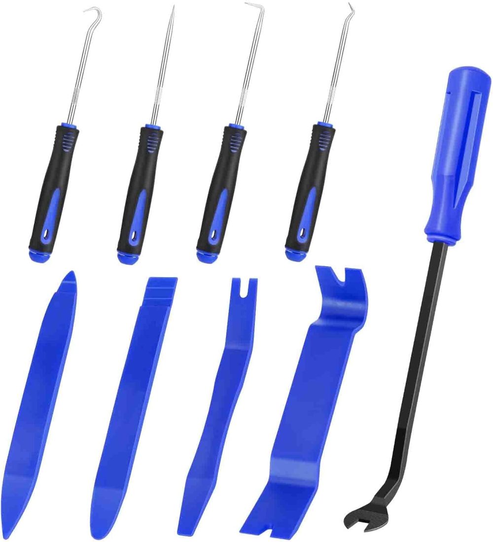 Auto Trim Removal Tool Set Pry Tool Kit, Door Panel Removal Tool, Fasteners Remover,Automotive Hook Set, Car Auto Oil Seal/O-Ring Seal Gasket Mini Precision Hooks - 9pcs Blue
