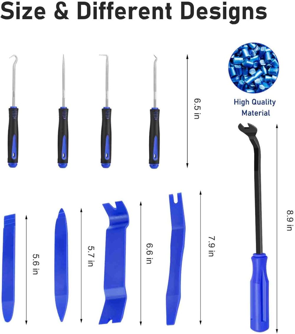 Auto Trim Removal Tool Set Pry Tool Kit, Door Panel Removal Tool, Fasteners Remover,Automotive Hook Set, Car Auto Oil Seal/O-Ring Seal Gasket Mini Precision Hooks - 9pcs Blue - Image 2