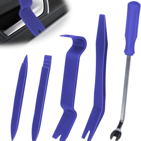 5PCS Auto Trim Removal Tool kit, Car Accessories Clip Pry Tools Kit No Scratch Plastic, Car Door Panel Rivet Pliers Tool Kit, Interior Fastener Puller Remover Body Repair Set for Car (Blue)