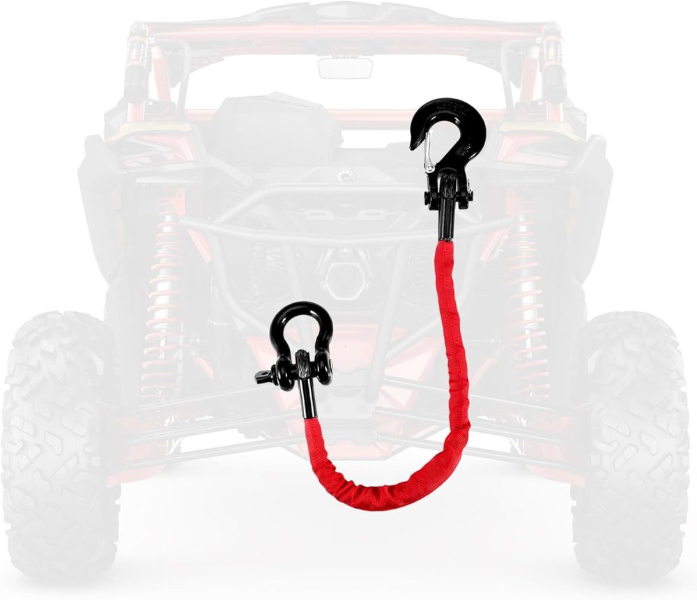 2FT  Recovery Strap 18000lb with Winch Hook and D Ring Shackle Synthetic Tow Recovery Rope with Loops Premium Mudding Accessories