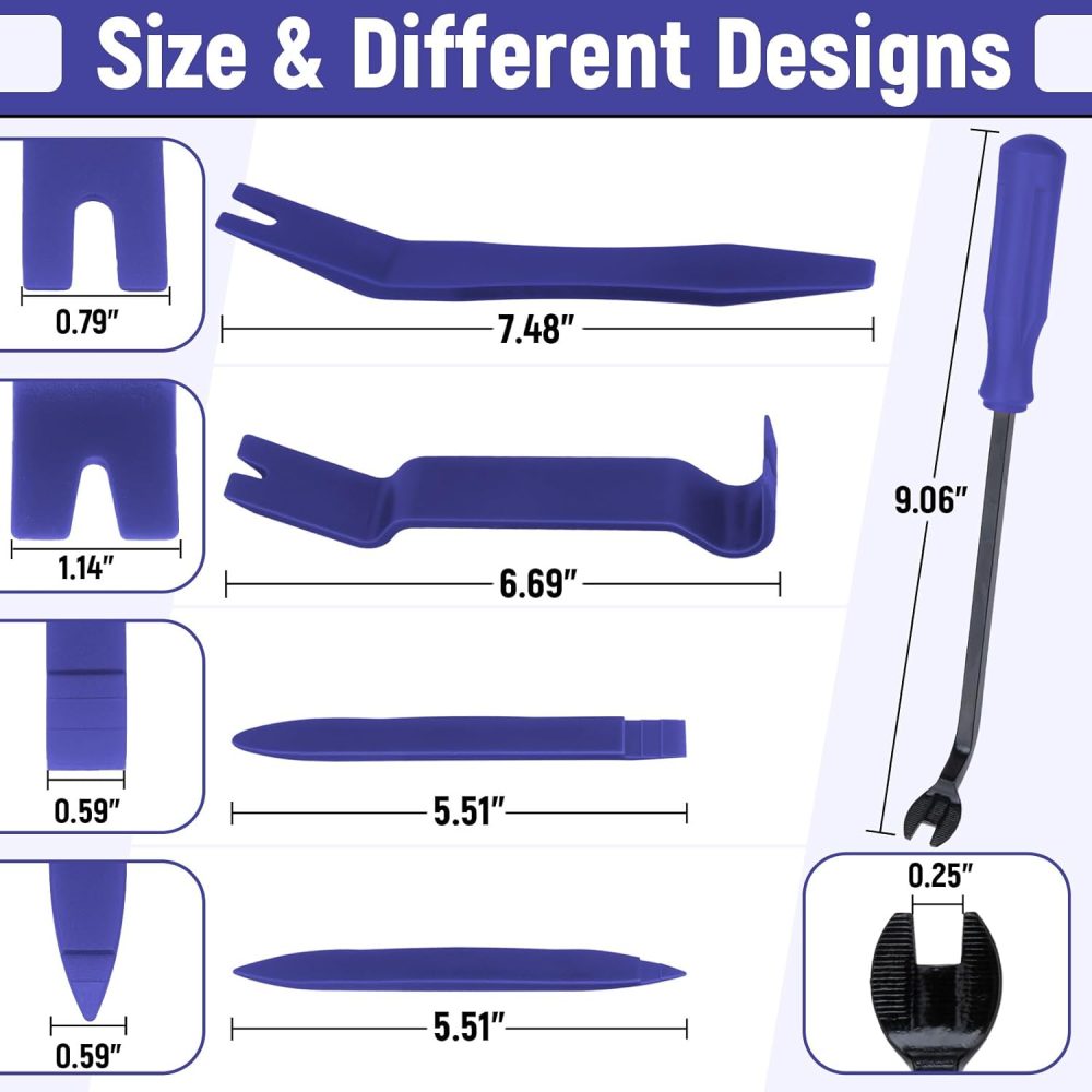 5PCS Auto Trim Removal Tool kit, Car Accessories Clip Pry Tools Kit No Scratch Plastic, Car Door Panel Rivet Pliers Tool Kit, Interior Fastener Puller Remover Body Repair Set for Car (Blue) - Image 2