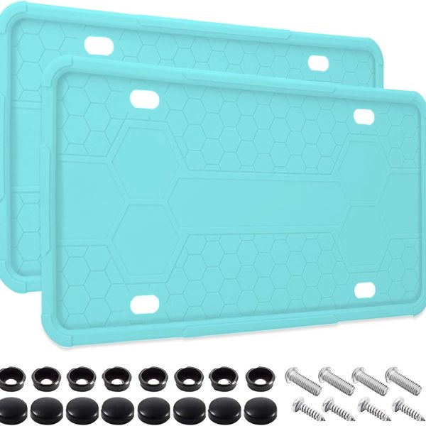 2 Pack Silicone License Plate Frames Black, Car Plate Frame Holder, Universal US Front & Rear Truck Frame Protector Mounting Kit Accessories, Rust Proof, Rattle Proof, Weather Proof