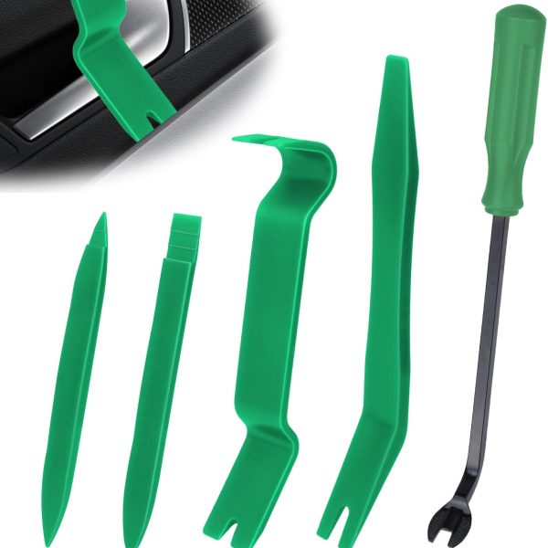 5PCS Auto Trim Removal Tool kit, Car Clip Pry Tools Kit No Scratch Plastic, Car Door Panel Rivet Pliers Tool Kit, Automotive Interior Fastener Puller Remover Body Repair Set for Car
