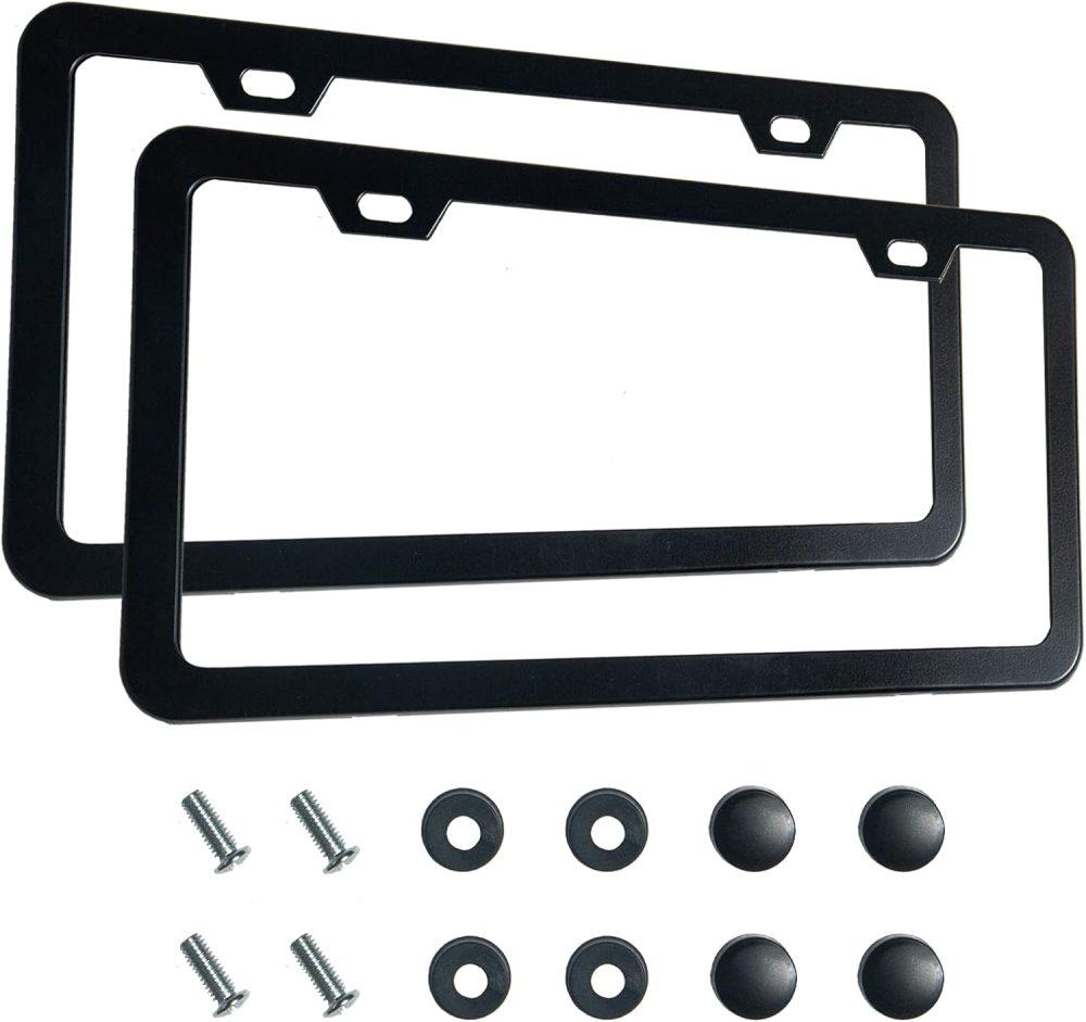 2PCS Premium Matte Black License Plate Frames, Solid Rust-Proof Aluminum Holder with 2 Holes, Universal Car Frame for Women and Man, Including Screws,.