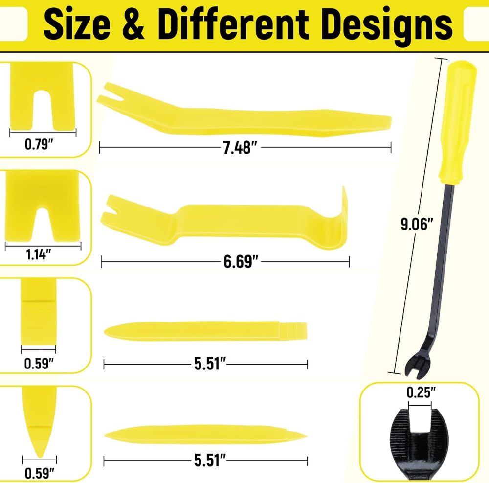 5PCS Auto Trim Removal Tool kit, Car Clip Pry Tools Kit No Scratch Plastic, Car Door Panel Rivet Pliers Tool Kit, Automotive Interior Fastener Puller Remover Body Repair Set for Car (Yellow) - Image 2