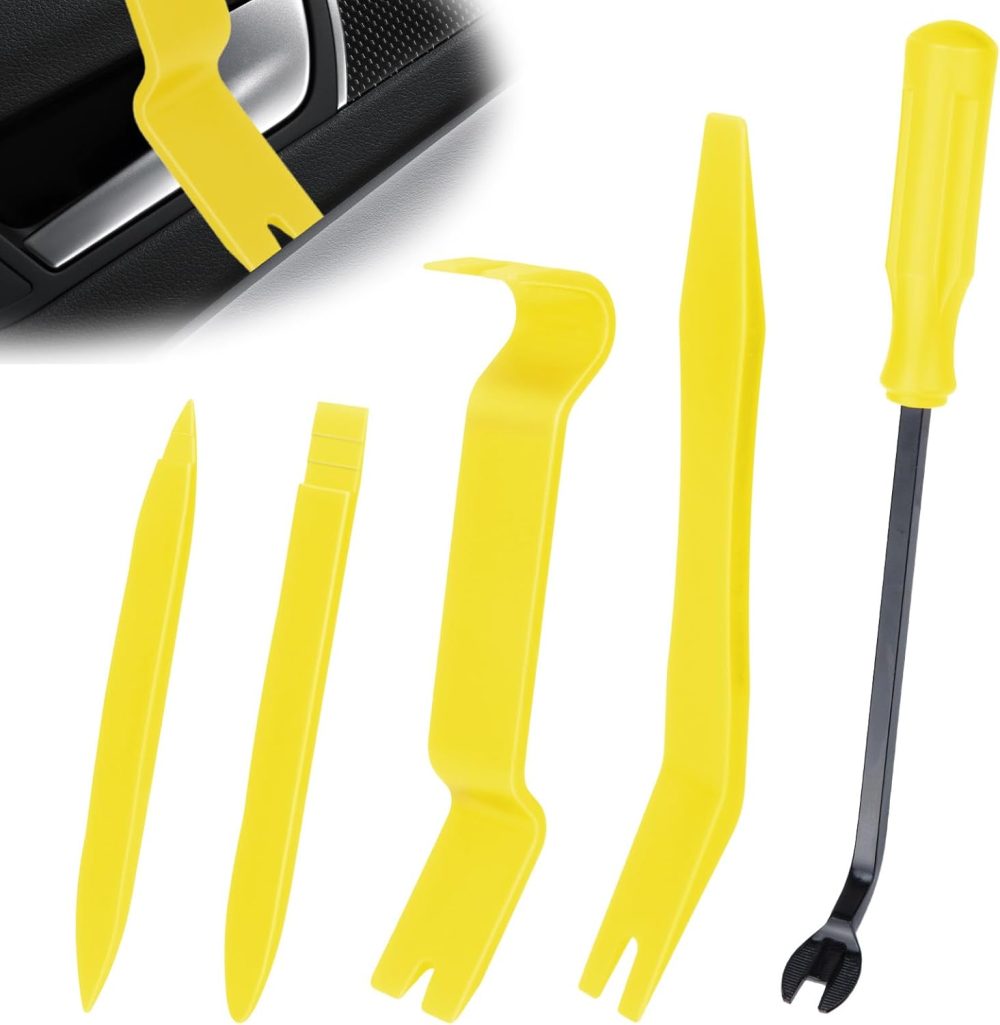 5PCS Auto Trim Removal Tool kit, Car Clip Pry Tools Kit No Scratch Plastic, Car Door Panel Rivet Pliers Tool Kit, Automotive Interior Fastener Puller Remover Body Repair Set for Car (Yellow)