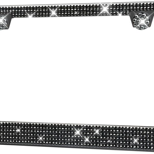 License Plate Frame - Lastingly Bling and Sparkly License Plate Frame for Women, Stainless Steel & Obstruction-Free Frame with Multifaceted Rhinestones,Black, 1 Pack