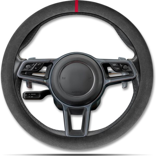 Car Steering Wheel Cover, Anti-Slip, Comfortable Grip, Breathable, Durable, Full Surround, Universal Fit Car Interior - Black (Red Mark) - Regular Style