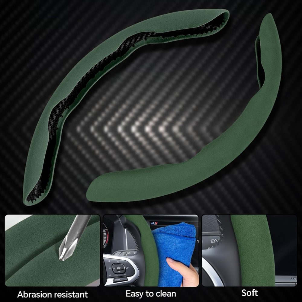 Steering Wheel Cover, Non- Slip Segmented Car Steering Wheel Cover, Steering Wheel Cover Men & Women, Universal 99% Car Wheel Cover Protector (Dark Green-Regular Style) - Image 2
