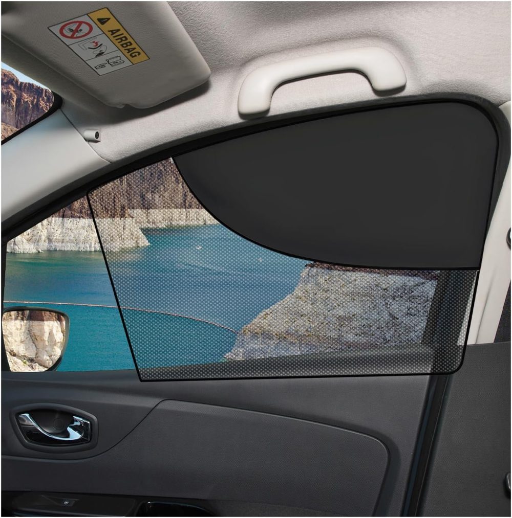2PCS Car Window Shades, Magnetic Double Layer Front Window Sunshade with Half Shade, Automotive Curtain Breathable Mesh Sun Block UV Rays Protection for Driver Passenger