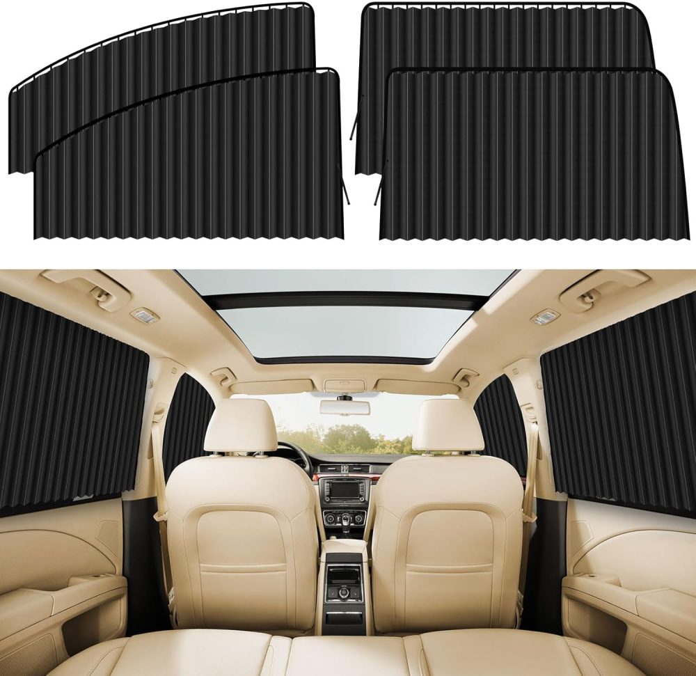 4 PCS Side Window Sun Shade Black Privacy Sunshade - Magnetic Curtain Blinds Covers - Keeps Cooler Screen for Sleeping Camping Accessories