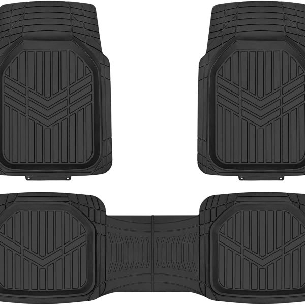 3-Piece All-Weather Heavy Duty, Full Set Rubber Floor Mats for Universal Fit in Cars, SUVs, and Trucks, Black, Trim to Customize