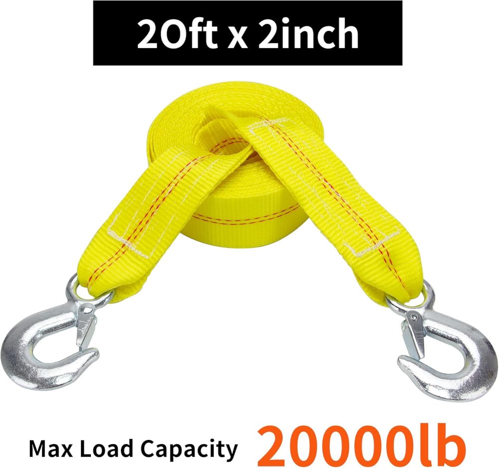 Tow Strap with Hooks 2 Inch x 20 Foot, 20,000 lbs Capacity Tow Rope - Heavy Duty Emergency Towing Straps for Vehicles, Cars, Trucks, , for Roadside Recovery, not for Off-Road Recovery - Image 2