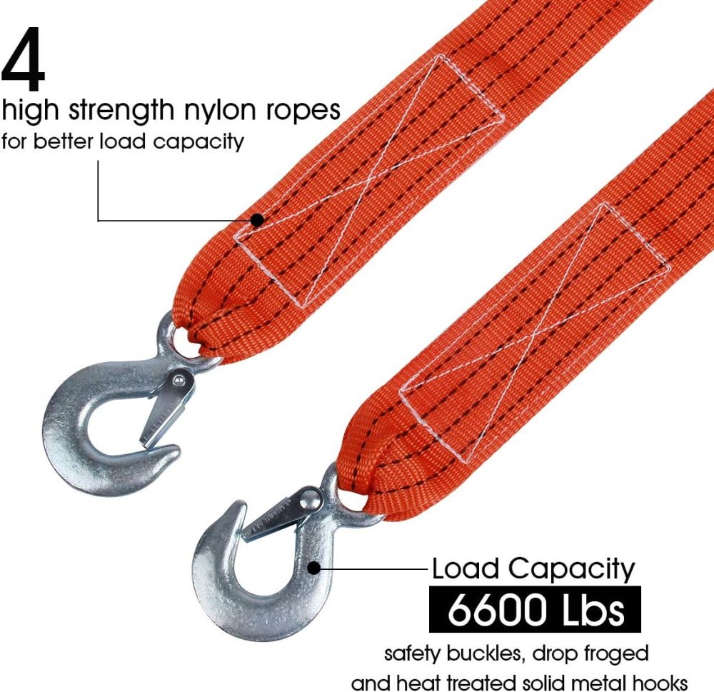 Tow Strap with Hooks 2in X20Ft Recovery Strap 10,000LB Break Strengthened Towing Rope for Towing Vehicles in Roadside Emergency - Image 2