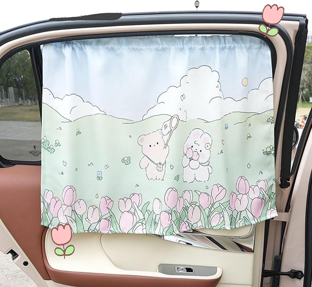 Automotive Window Sunshades, Glass Window Sucker 27 Inch x 19.3 Inch Adjustable Sunshade Protector for Your Family and Customer (Bear and Rabbit)