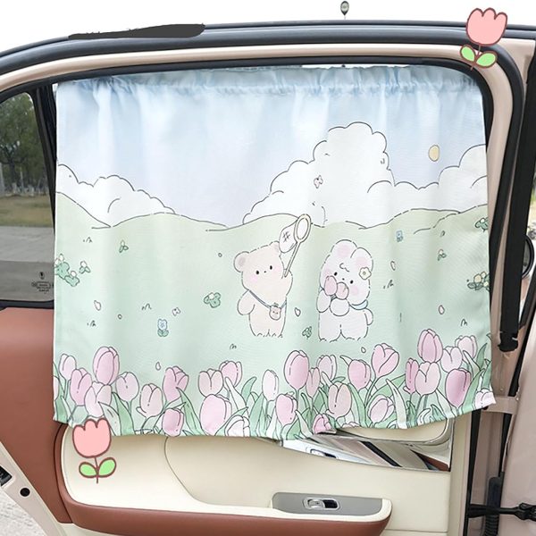 Automotive Window Sunshades, Glass Window Sucker 27 Inch x 19.3 Inch Adjustable Sunshade Protector for Your Family and Customer (Bear and Rabbit)