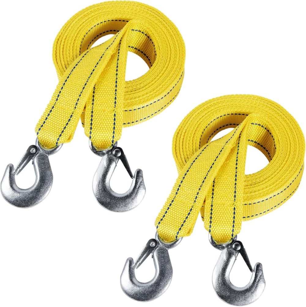 2 Pack Tow Straps Rope Heavy Duty with Hooks for Vehicle Emergency Recovery (13'x1.8 Max 10,000lbs Break Strength)