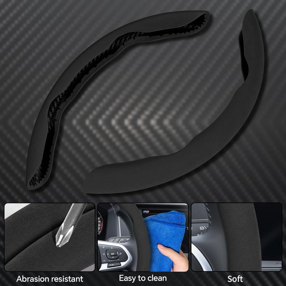 Steering Wheel Cover, Non- Slip Segmented Car Steering Wheel Cover, Steering Wheel Cover Men & Women, Universal 99% Car Wheel Cover Protector (Black-Regular Style) - Image 2
