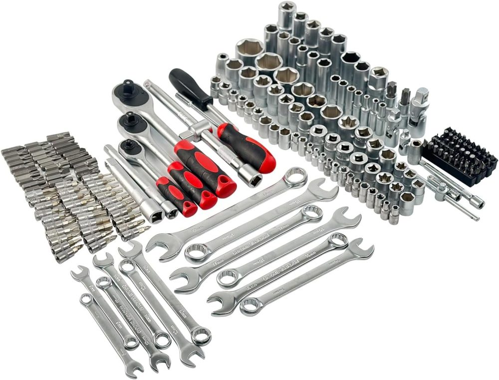 Professional 216pcs Socket Ratchet Wrench Set, 1/4 & 3/8 Inch Drive, Standard Full Mechanic Tool Set for Auto & Motorcycle Repair with Ratchet Handle, Extension Bar, Universal Joint & Reducer - Image 2