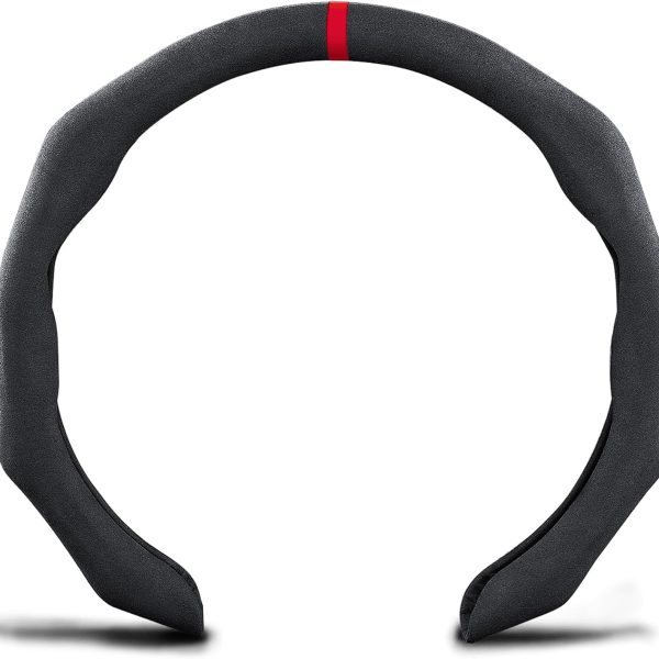 Car Steering Wheel Cover Suede Wrap 14.5-15 inch Steering Wheel Grip Snap On Non Slip Sport Car Interior Accessories Decoration Universal Black