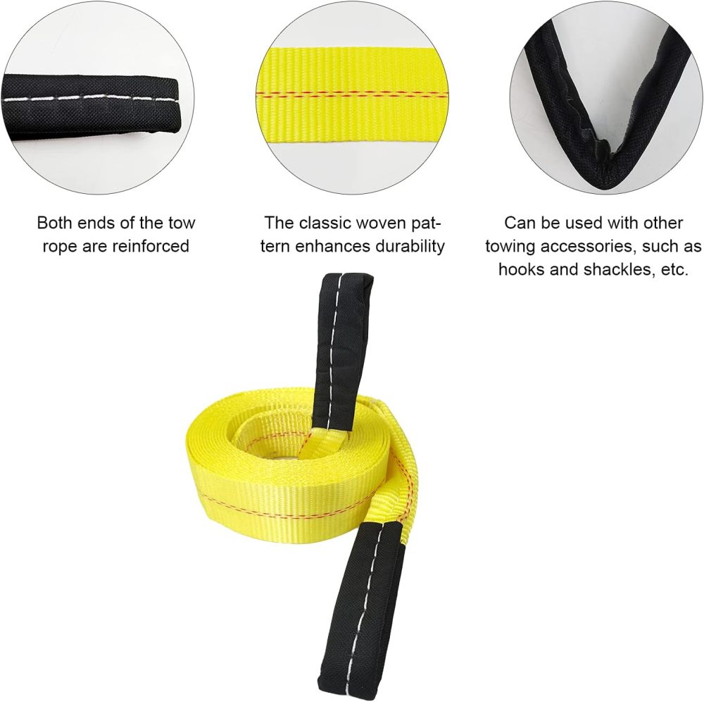 Tow Strap with Reinforced Loops 2in x 30ft Vehicle Recovery Rope 10,000 lbs Pound Capacity Recovery Strap - Image 2