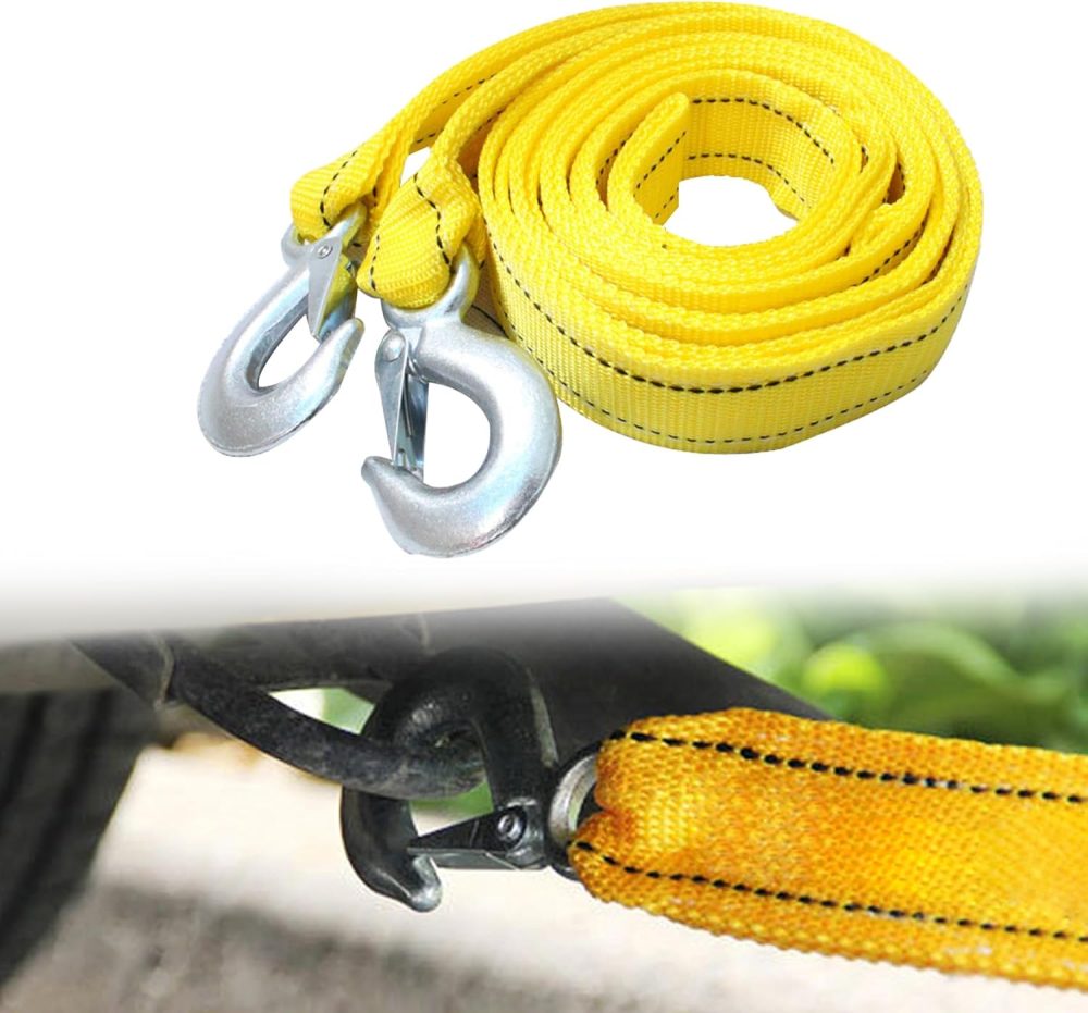 Tow Strap with Hooks, Tow Ropes Metal Safety Hooks, Heavy Duty Recovery Rope for Vehicle Emergency Recovery, Best Towing Accessory Universal for All Cars (13'x1.8 Max 10,000lbs Break Strength)