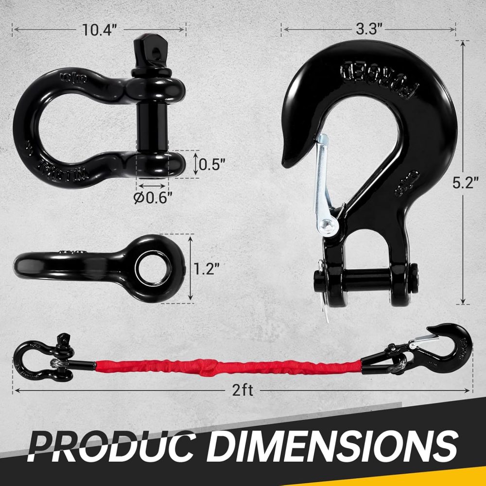 2FT  Recovery Strap 18000lb with Winch Hook and D Ring Shackle Synthetic Tow Recovery Rope with Loops Premium Mudding Accessories - Image 2