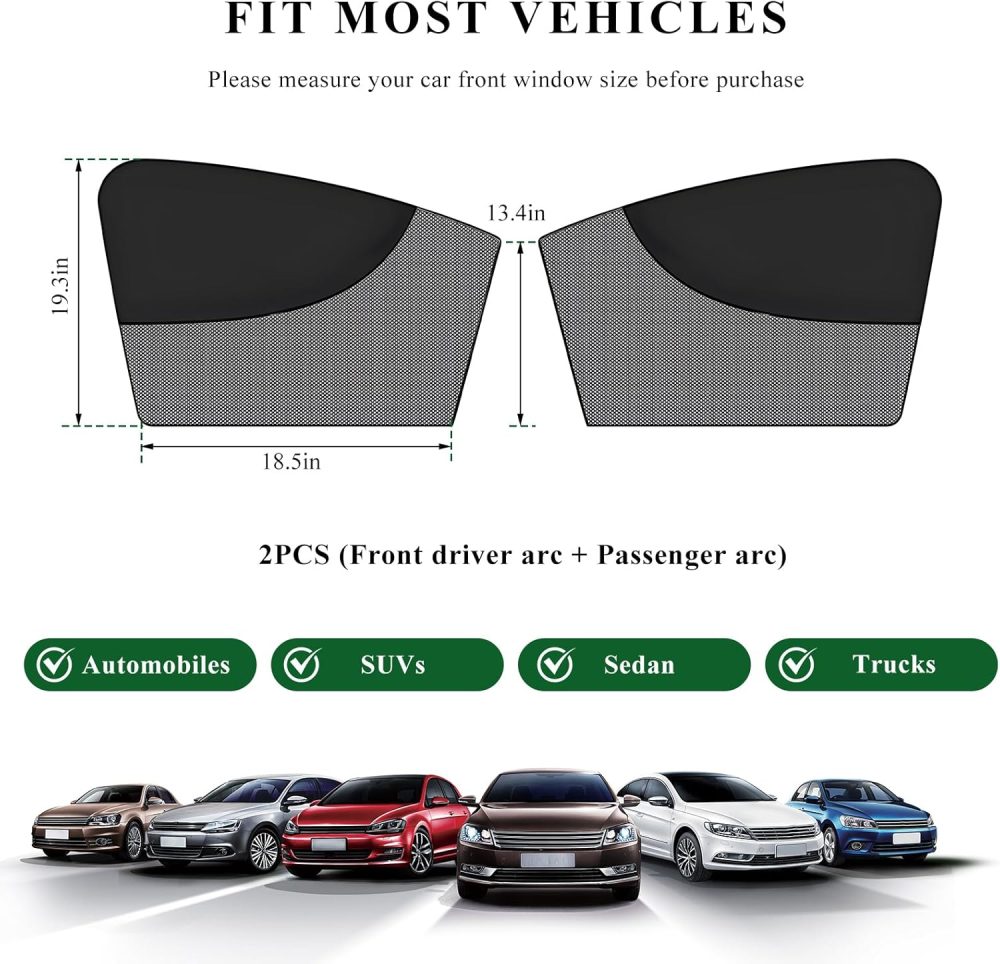 2PCS Car Window Shades, Magnetic Double Layer Front Window Sunshade with Half Shade, Automotive Curtain Breathable Mesh Sun Block UV Rays Protection for Driver Passenger - Image 2