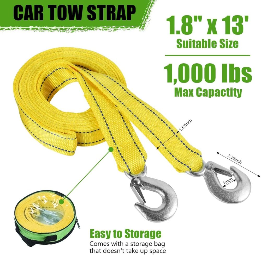 Tow Straps Rope Heavy Duty with Hooks for Vehicle Emergency Recovery (13'x1.8 Max 10,000lbs Break Strength) - Image 2
