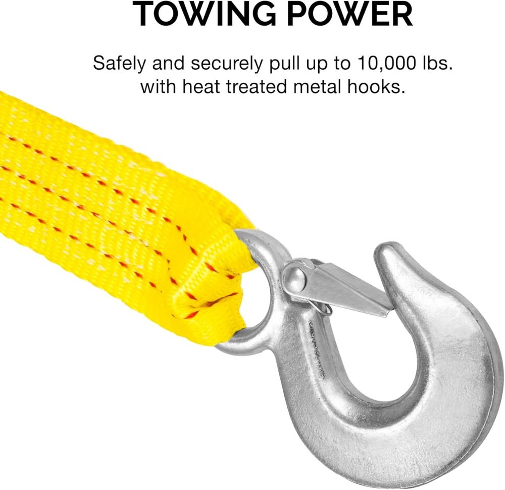 Heavy Duty Tow Strap with Hooks 2 Pack, 2” x 30’, 10,000 LB Capacity, Tow Rope for Vehicles, Cars, Trucks,  Tow Strap - Image 2