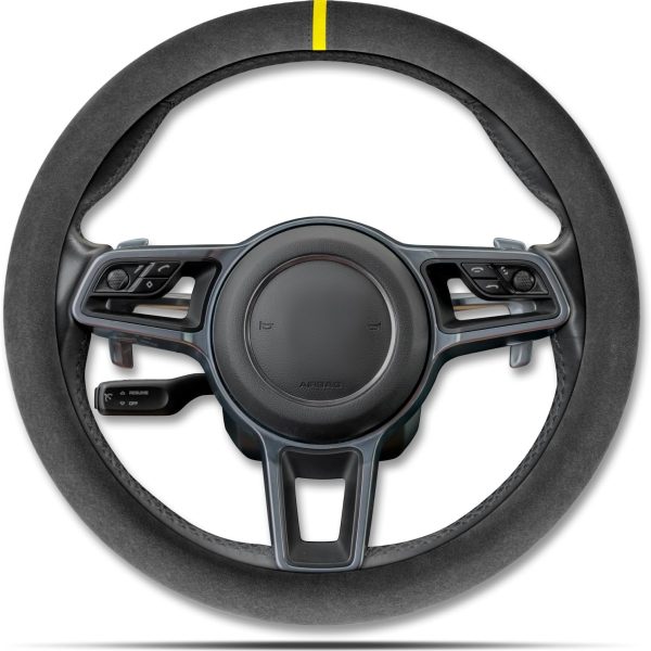 Car Steering Wheel Cover, Anti-Slip, Comfortable Grip, Breathable, Durable, Full Surround, Universal Fit Car Interior - Black (Yellow Mark) - Regular Style