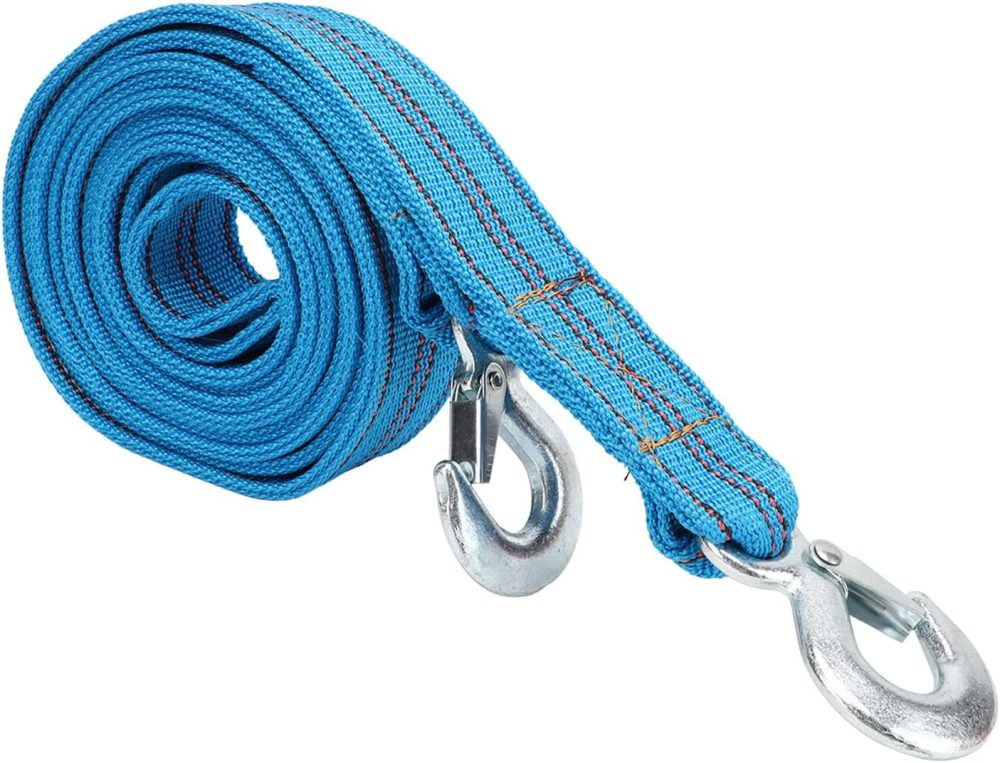 Tow Strap with Hooks Car Vehicle Heavy Duty Recovery Rope 13ft Length 5 Ton Load, Strong Nylon for Automobile SUV RV Trailer , Emergency Towing Strap with Forged Steel Hook