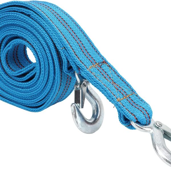 Tow Strap with Hooks Car Vehicle Heavy Duty Recovery Rope 13ft Length 5 Ton Load, Strong Nylon for Automobile SUV RV Trailer , Emergency Towing Strap with Forged Steel Hook