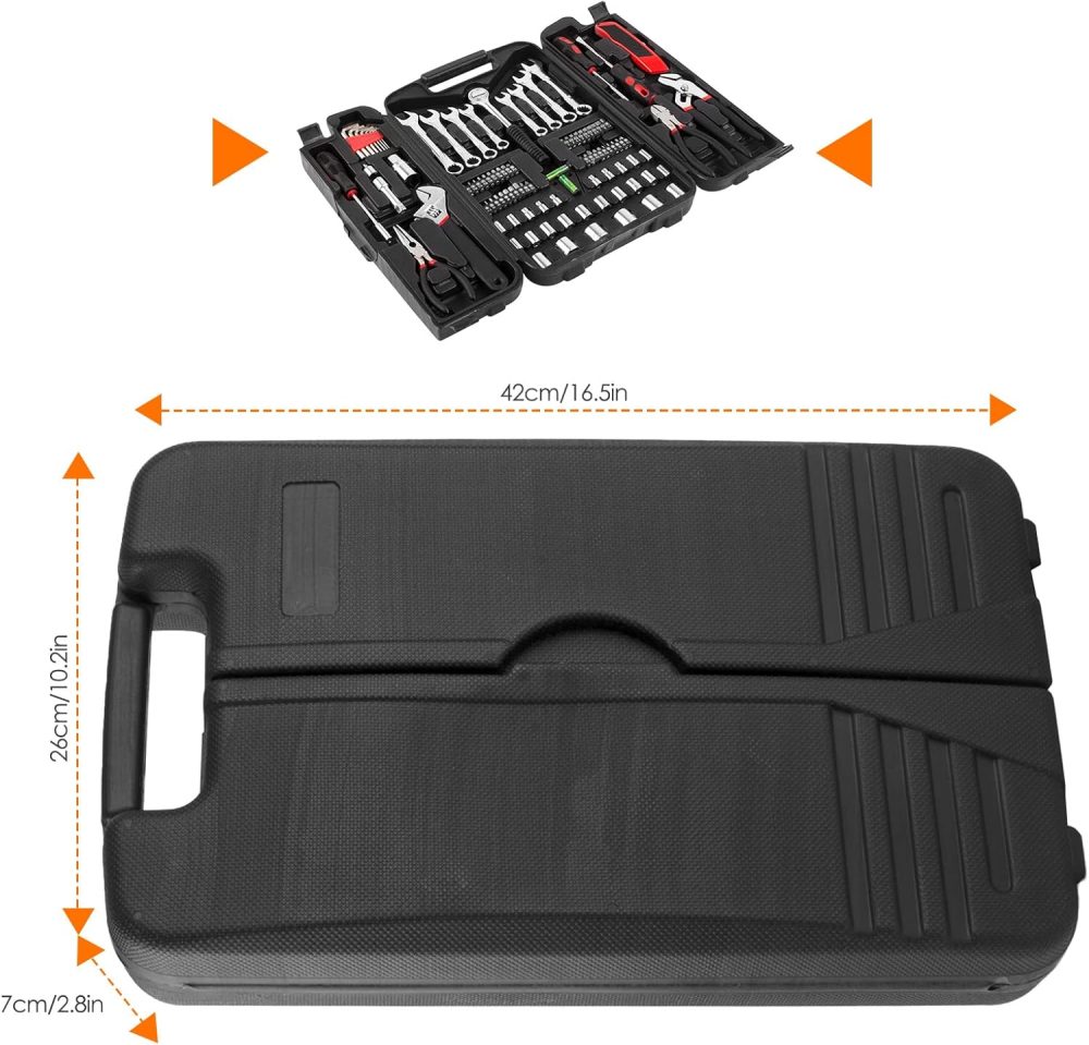 95 Piece Tool Set, Tool Kit, Mechanics Tool Set, Portable Toolbox with Adjustable Wrench Pliers Socket Bits, with Plastic Toolbox, for House Apartment Garage (Red) - Image 2