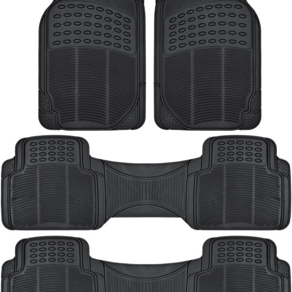 3-Row Original Heavy Duty 4pc Front & Rear Rubber Floor Mats for Car SUV Van (Fits 3rd Row Vehicles) - All Weather Protection Universal Fit (Black)