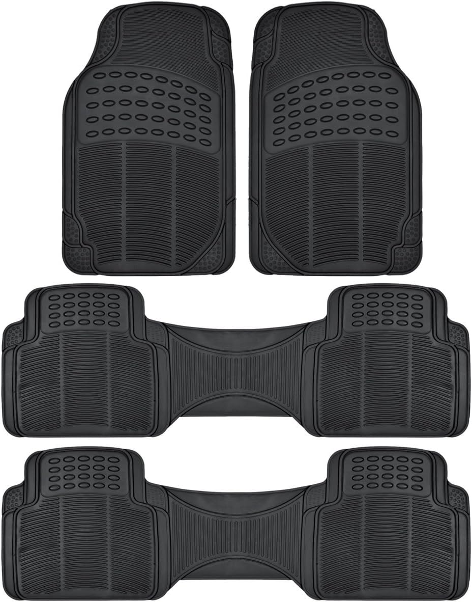 3-Row Original Heavy Duty 4pc Front & Rear Rubber Floor Mats for Car SUV Van (Fits 3rd Row Vehicles) - All Weather Protection Universal Fit (Black)
