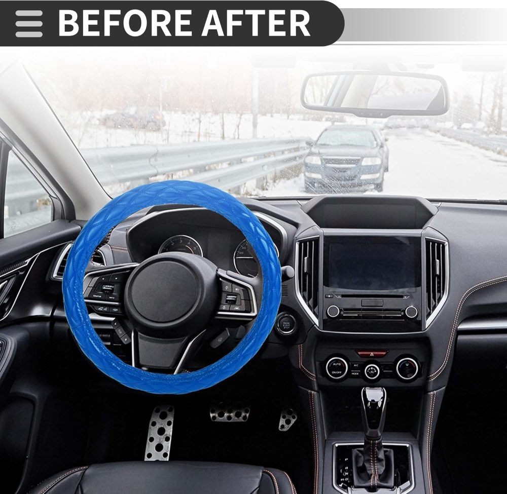 Universal Car Steering Wheel Cover Steering Wheel Protective Sleeve, for 47.5-48.9cm, Sweatproof, Faux Leather Rubber, Blue - Image 2
