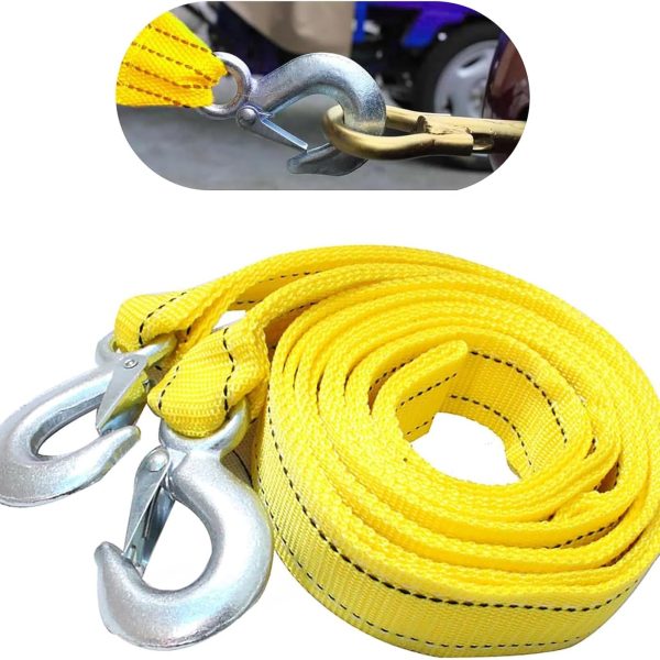 1 PC Car Tow Straps Heavy Duty with Hooks, 2 Inches X 20 Feet Nylon Strong Towing Rope with Reflective Double Layer Towing Tie Down, Strength Towing Strap Rope, Universal for Most Cars (Yellow)