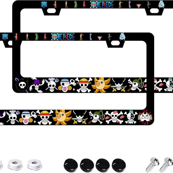 Anime License Plate Frames - 2 Pack 2 Holes Stainless Steel Metal Auto Car Accessories Decoration License Plate Frame Cover 12.2" x 6.3" for Women Men