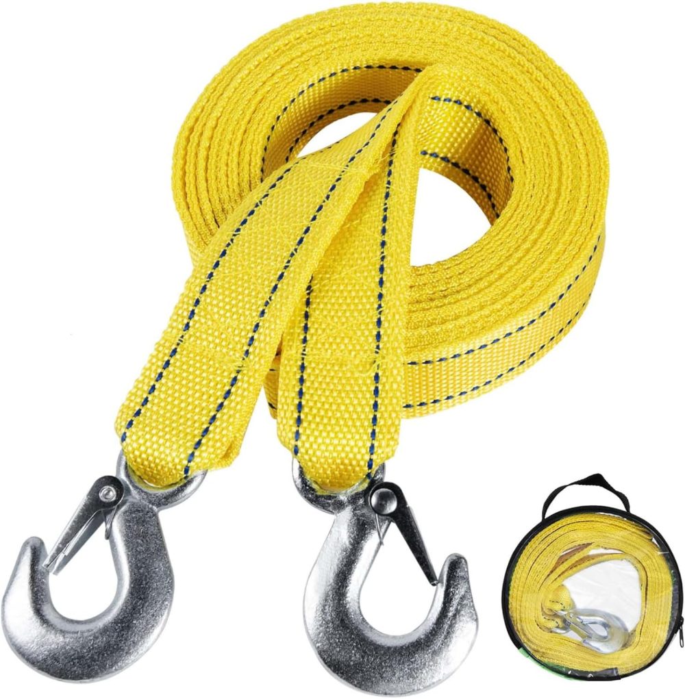 Tow Straps Rope Heavy Duty with Hooks for Vehicle Emergency Recovery (13'x1.8 Max 10,000lbs Break Strength)