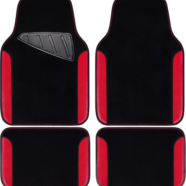 Waterproof Car Floor Mat, Universal Fit Car Mats with Driver Heel Pad, Leather Car Carpet, Anti-Slip Nibbed Backing Floor Mats for SUV, Vans,Sedan,Truck, Automotive Set for Women (Black Red)