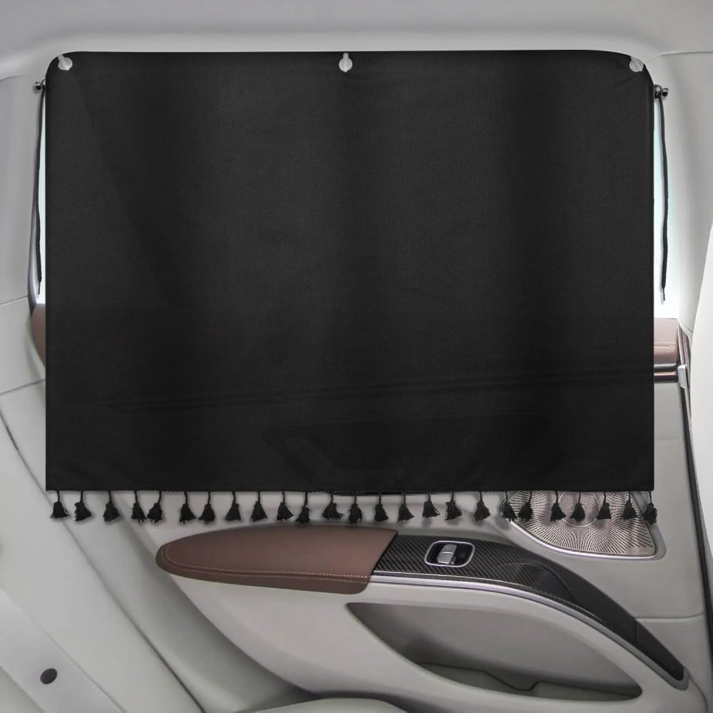 Car Window Shades with Tassels, 2pcs Car Sun Shades for Side Windows Suction Cups Screen Privacy Blackout Car Curtain for Baby in Car Sun Glare Cover/UV Heat Blocker