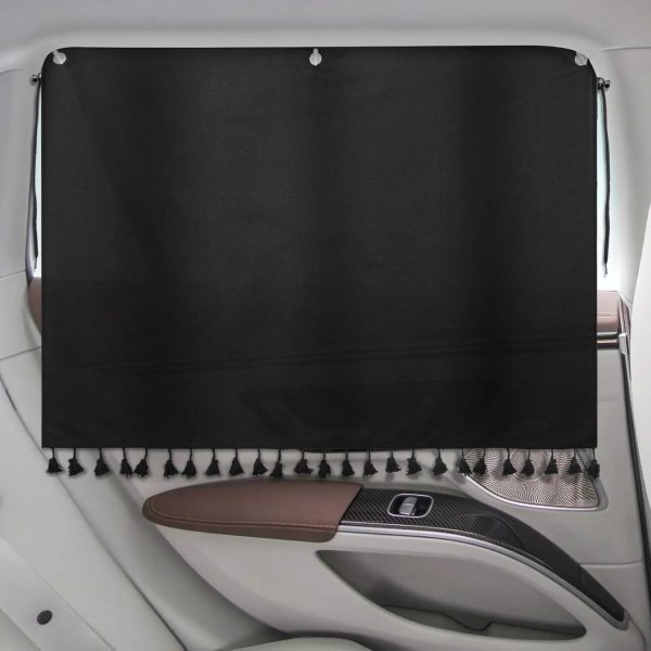 Car Window Shades with Tassels, 2pcs Car Sun Shades for Side Windows Suction Cups Screen Privacy Blackout Car Curtain for Baby in Car Sun Glare Cover/UV Heat Blocker