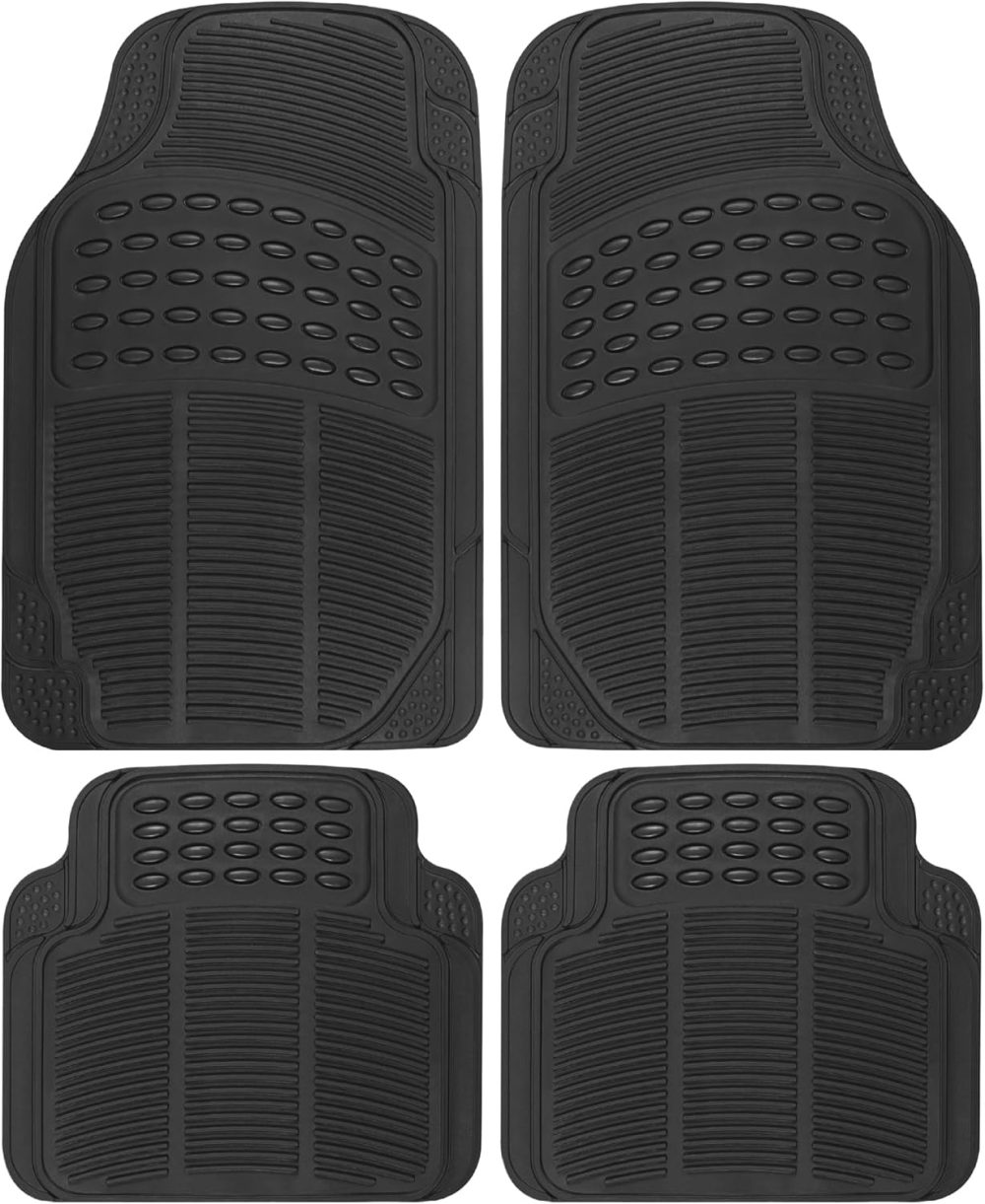 Floor Mats, 4-Piece All-Weather Car Mat with Universal Fit Design, Durable Rubber Car Floor Mats with Capture Ridges, Waterproof for Cars Trucks SUV (Black)