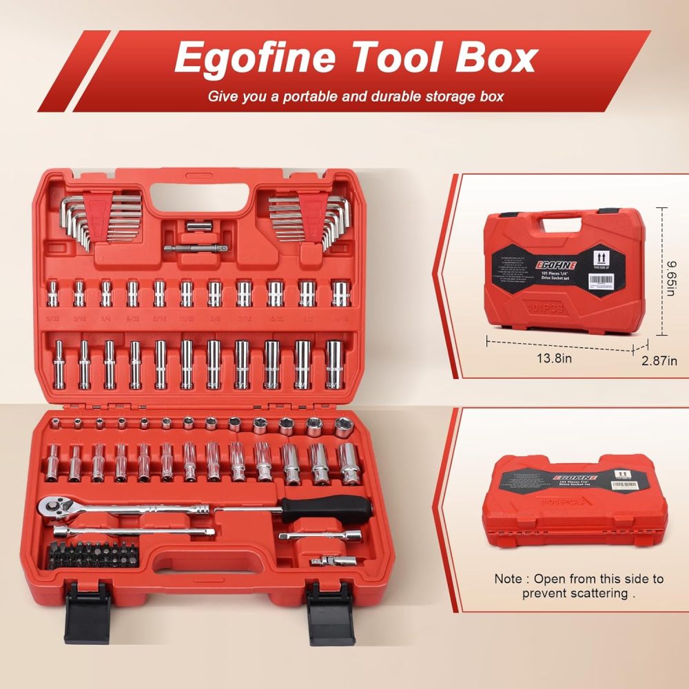 1/4”Drive Socket Ratchet Wrench Set,101 PCS Metric(4-14mm),SAE(5/32-9/16”),with 72-Teeth Ratchet Wrench,Bit Socket Set,Extension Bar,Allen wrench for Auto Repair and Household - Image 2