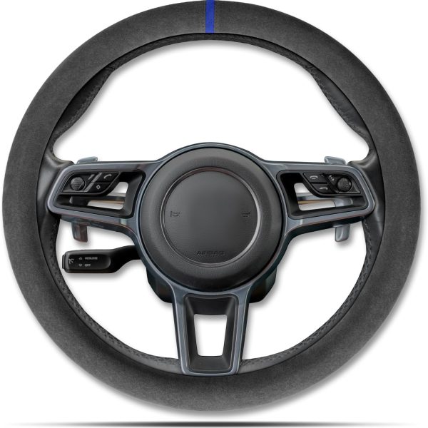 Car Steering Wheel Cover, Anti-Slip, Comfortable Grip, Breathable, Durable, Full Surround, Universal Fit Car Interior - Black (Blue Mark) - Regular Style