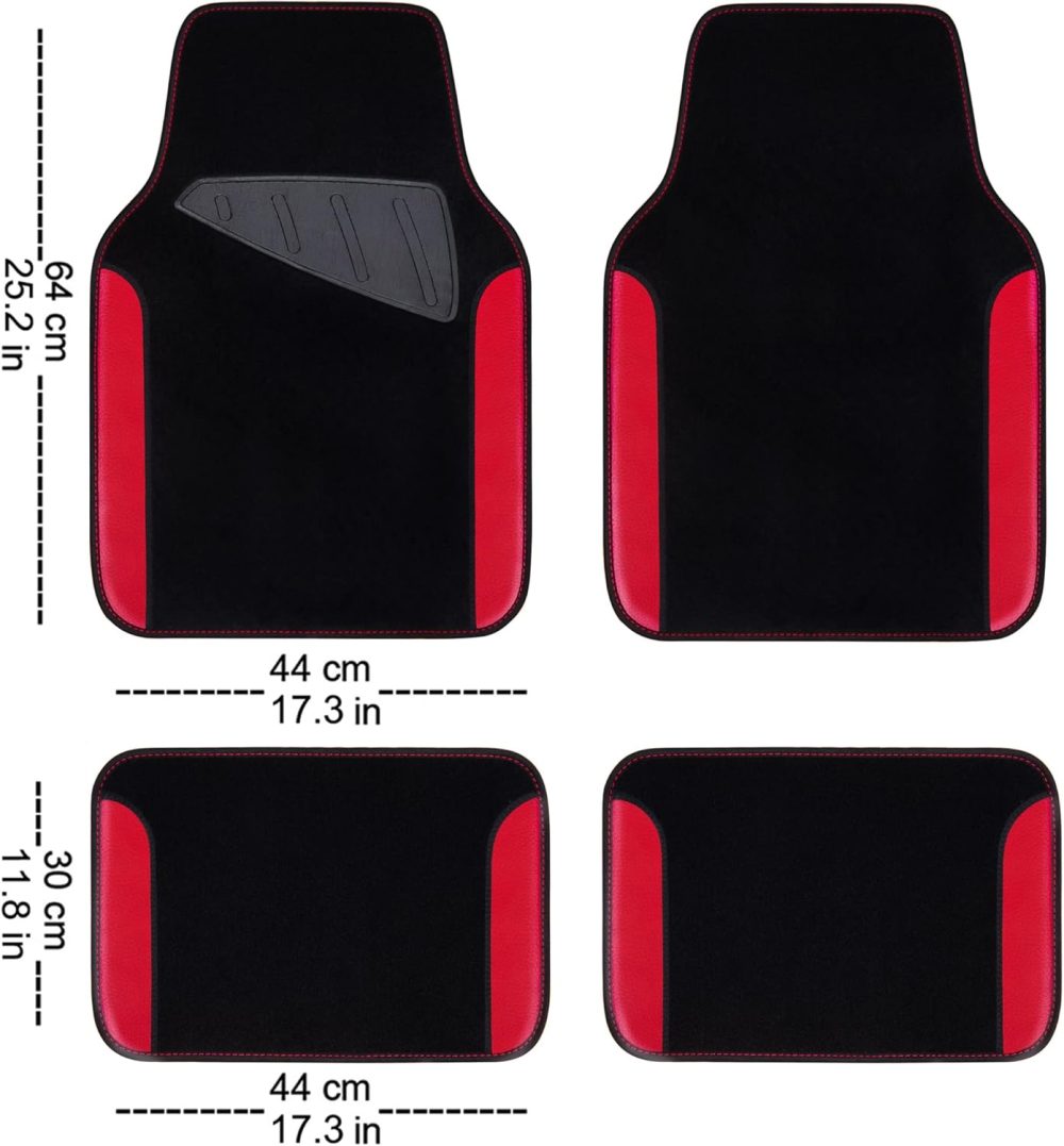 Waterproof Car Floor Mat, Universal Fit Car Mats with Driver Heel Pad, Leather Car Carpet, Anti-Slip Nibbed Backing Floor Mats for SUV, Vans,Sedan,Truck, Automotive Set for Women (Black Red) - Image 2