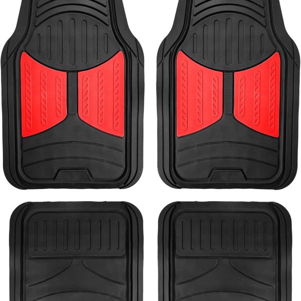 Full Set Trimmable Rubber Floor Mats, Monster Eyes (Red) - Universal Fit for Cars Trucks and SUVs