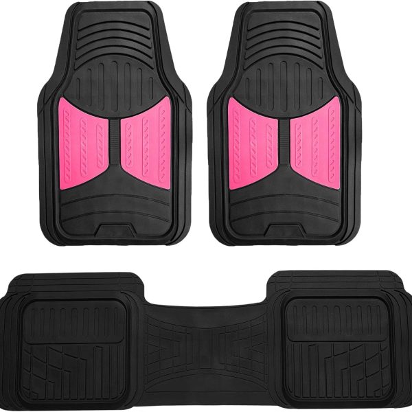 Car Floor Mats - Heavy-Duty Rubber Floor Mats for Cars, Universal Fit Full Set, Trimmable Automotive Floor Mats, Floor Mats for Most Sedan, SUV, Truck Floor Mats Pink