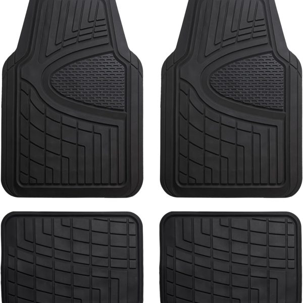 Automotive Floor Mats - Heavy-Duty Rubber Floor Mats for Cars, Universal Fit Full Set, & Trimmable Floor Mats for Most Sedan, SUV, Truck, Black